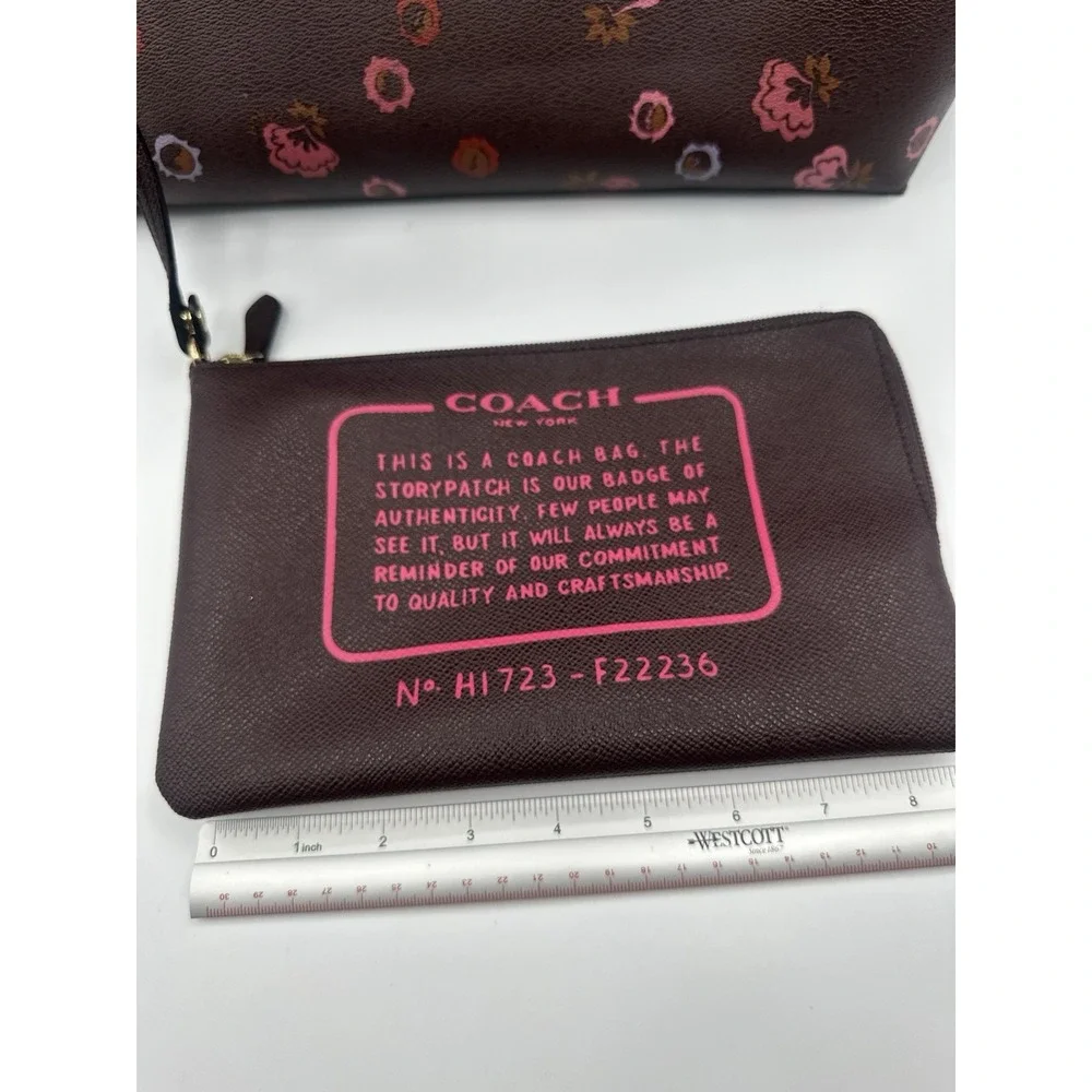 COACH Floral Print Tote Bag Brown Pink Lavender Shoulder Bag w/ Matching Pouch
